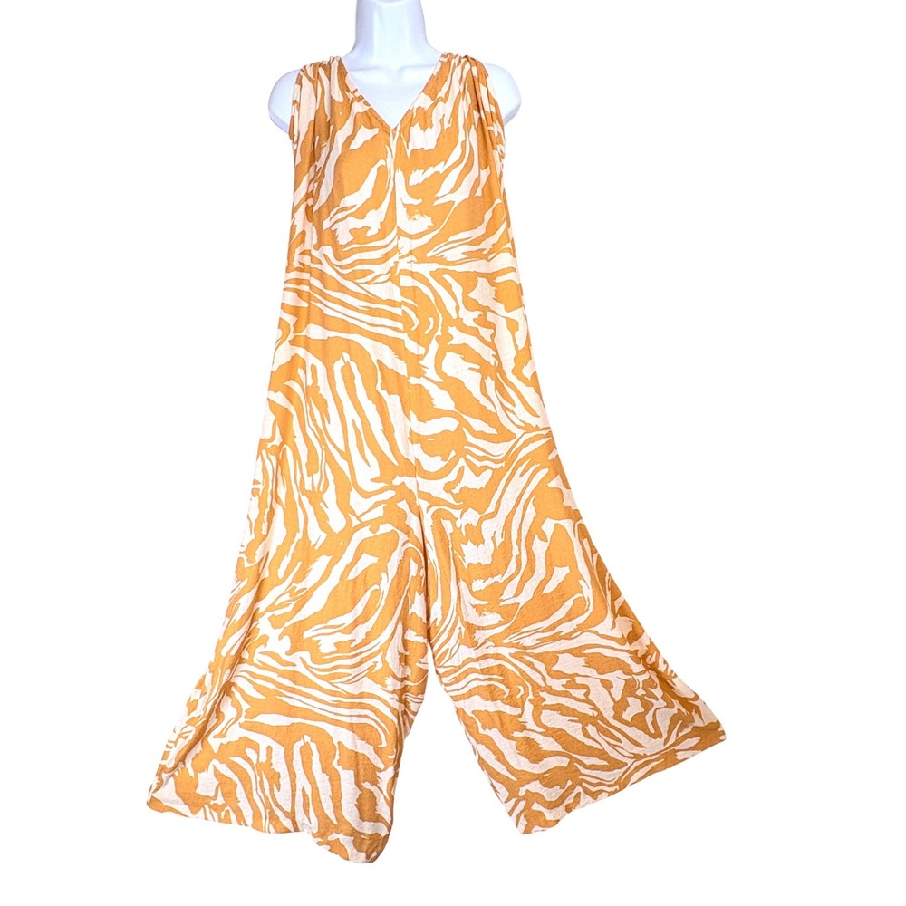 H&M Wide Leg Jumpsuit XXL‎ Burnt Orange White Zebra Print NWT Multi-Way Halter